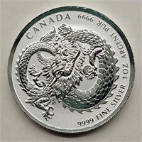 2019 CANADIAN DRAGON 1 OZ SILVER ROUND $5