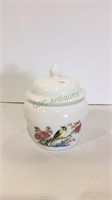 Vintage milk glass ginger jar with bird motif