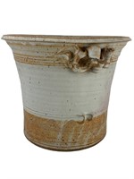 Large Brown/White Glazed Pottery Flower Pot