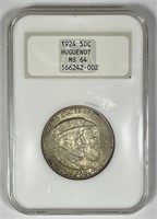 1924 Huguenot Commem Half Fatty NGC MS64