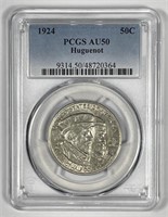 1924 Huguenot Commem Half PCGS AU50