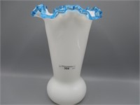 Fenton 12" blue crest ruffled vase