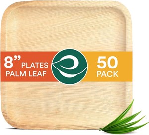 NEW $53 Square Palm Leaf Plates 50-Pack