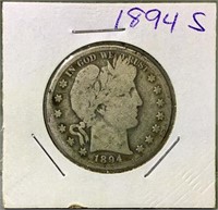 1894S US Barber Silver half Dollar
