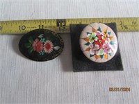 Pins Lot Of 2 Handpainted 1 Marked Flowers