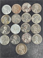 (16) Steel War Pennie &1944 Silver War Nickel