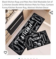 Black Kitchen Rugs and Mats Non Skid Washable Set