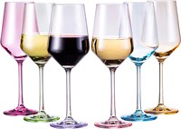 Colored Crystal Wine Glass Set of 6, Large Stemmed