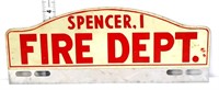 Vintage metal Spencer Fire Dept tag topper