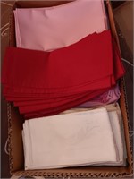 Box of vintage napkins , red , white and pink