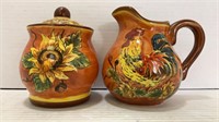 Rooster Creamer & Sugar Bowl Ceramic