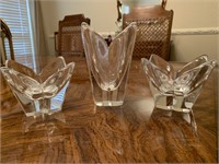 Three pieces of elegant Orrefors Sweden Crystal.