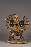 19th C. Chinese Gilt Bronze Figure of Harihara