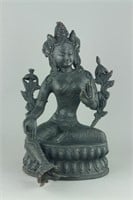 Chinese Black Bronze Green Tara Figure