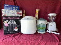 Assorted kitchen equipment 
Ice cream maker