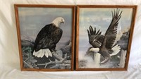 2 Signed Eagle Prints Wood Frames