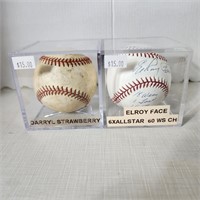 (2) Signed Baseballs in Case - Darryl Strawberry
