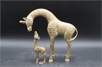 Leonard Silver Brass Mother, Baby Giraffe Figures