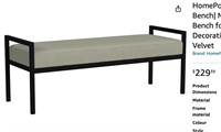 HomePop Modern Velvet Metal Bench| Modern Bench