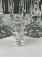 Antique glass candlesticks with prisms