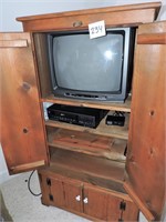 Wooden Media Console with TV and VHS Player