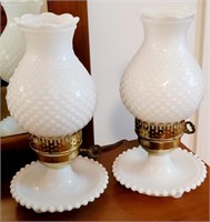 Pair of Milk Glass Hobnail Lamps