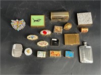 FLAT LOT OF TRINKET SEWING BOXES FLASK INDEX
