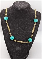 Gold Tone, Green Bead Fashion Necklace