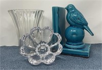 Bluebird Book End, Flower Shaped Candy Dish & Vase