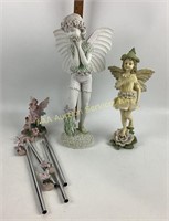 Fairy garden angels ceramic and one wind chime