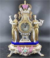 Porcelain mantel clock, battery operated mechanism