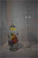 Colorful Lidded Glass Jar & Tall Glass Lidded Jar