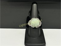 AFFINITY STERLING NATURAL JADE AND DIAMOND RING