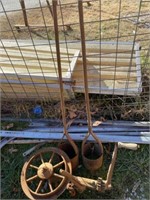2 Early Post Hole Diggers & Vintage Hand Crank