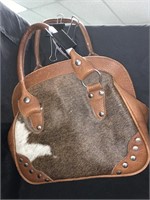 BROWN & WHITE COWHIDE LEATHER PURSE