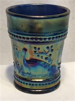 Northwood "Peacock/Fountain" Blue Glass Cup