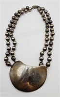 (E) Silvertone Tribal Beaded Necklace (12" long)
