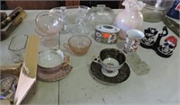 Depression Glass, Cruets, Handmade Vase, Etc
