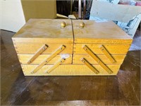 wood sewing box  & contents