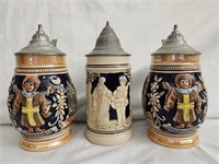 Lot of 3 Small Vintage Stein Mugs