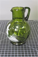 Sm. Green Mary Gregory Pitcher, Enamel Painted