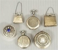 6 sterling silver, etc. pill boxes & coin / token