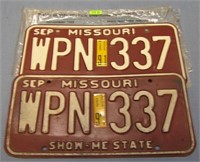 Pair of vintage Missouri license plates