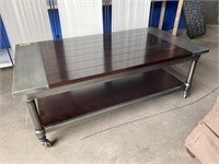 Brushed Nickle & Wood Coffee Table, 4’ x 18’ x 26”