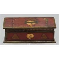 An Antique Tibetan Storage Box, Hand-Painted W/ S