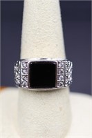 Sterling men's onyx ring, lab created