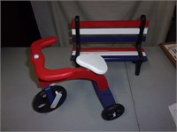Red White Blue Wood Bench/Wood Tricycle
