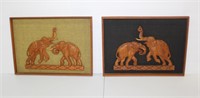 pair carved teak elephant wall plaques