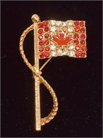 Vintage Rhinestone Canadian Flag Broach 2.5"