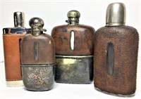 Four Leather Wrapped Flasks